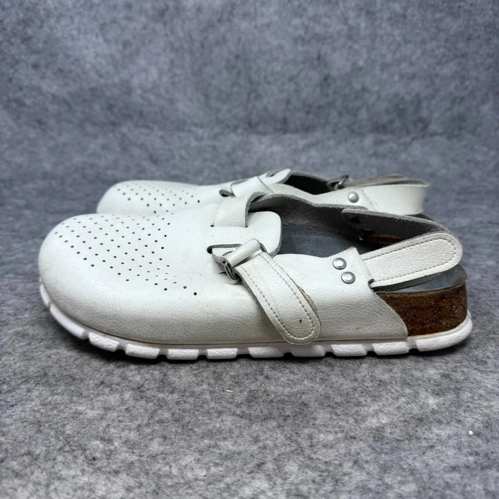 Birkenstock ALPRO White Leather Clogs Shoes Womens Size 38 / 7 Perforated Sling - Picture 2 of 11